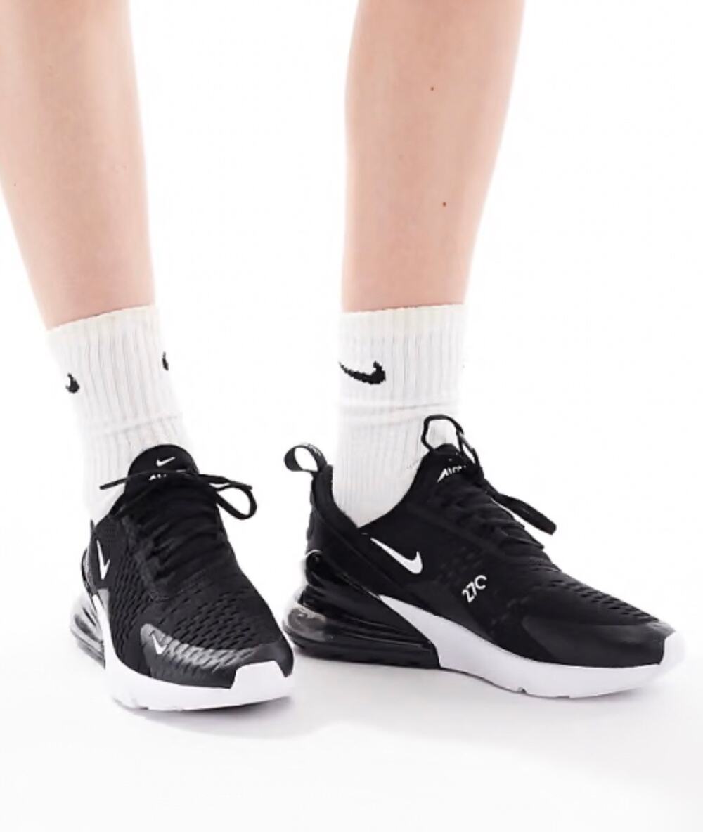 Nike Air Max 270 GS Sneakers Black White Foam Air sole Womens Size 7.5
